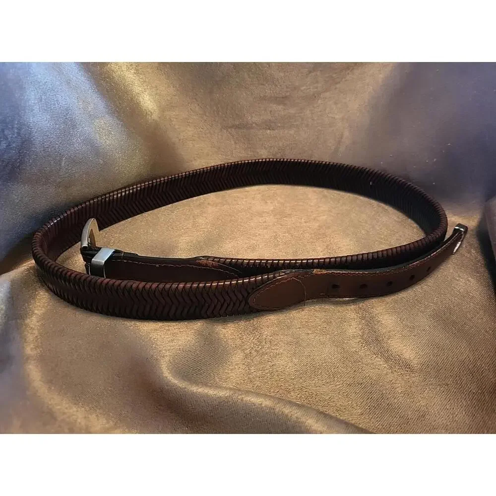 Brown Fishbone Leather Belt L42 x W1-1/4